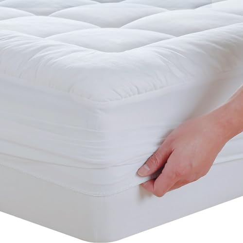 Treaton Quilted Mattress Pad Fitted Elastic Protector 18 Inches Deep Pocket White