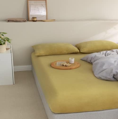 FCLDESHOP Soft Fitted Sheet Set 150x200cm 3pcs Yellow
