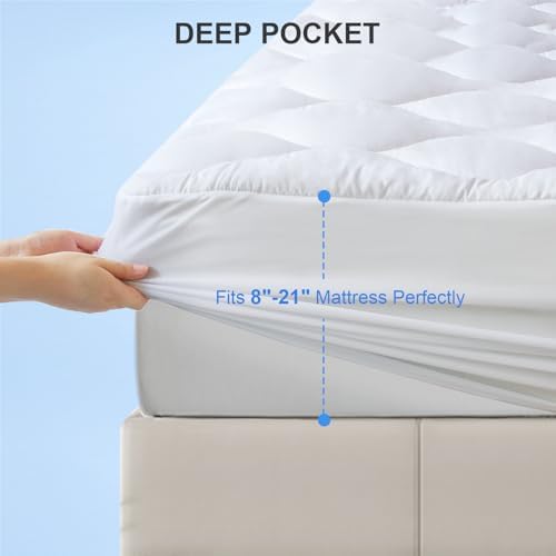 Kayfia King Mattress Pad with Breathable 3D7D Snow Down Alternative Fill