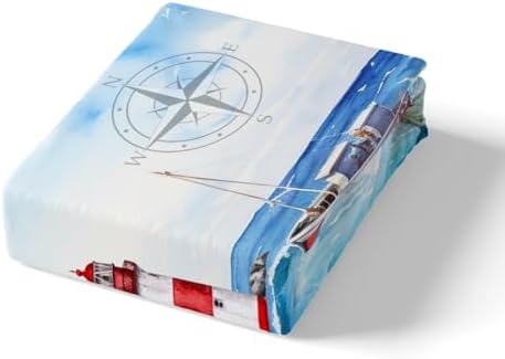 Castle Fairy Ocean Beach Queen Duvet Set with Lighthouse Sailboat Anchors