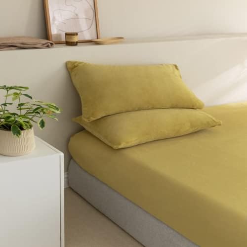 FCLDESHOP Soft Fitted Sheet Set 150x200cm 3pcs Yellow