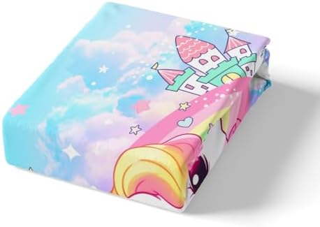 Manfei Cute Unicorn Queen Duvet Cover Set with Rainbow Stars