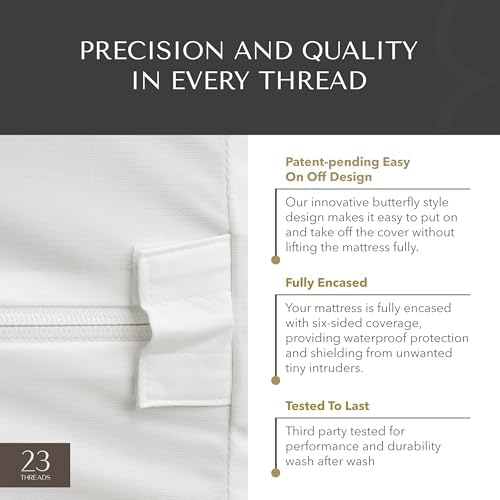 23 THREADS K162 Series Waterproof Mattress Encasement Queen 12 Inch