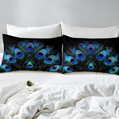 Erosebridal Peacock Feather Duvet Set Queen Size