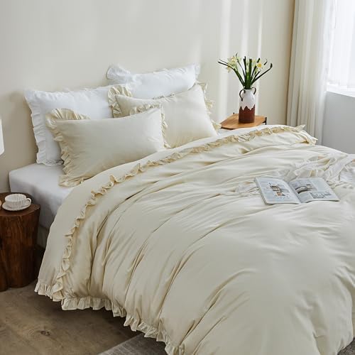 SimpleOpulence Organic Cotton Twin Duvet Cover Set with Ruffles 2Pcs