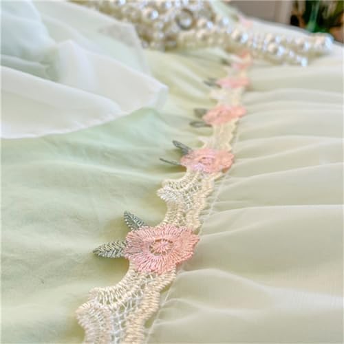 MOOWOO Green Lace Ruffle Duvet Cover Set - Queen Size 3 Piece