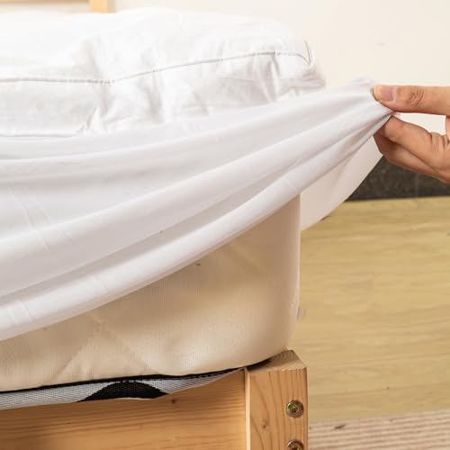 Nutan Quilted Fitted Mattress Pad Queen White