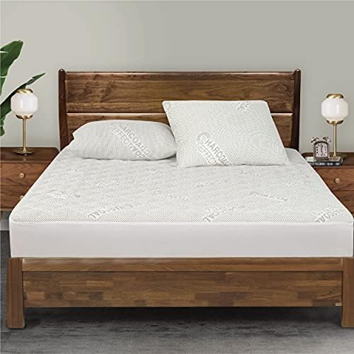 Water-Resistant Charcoal Mattress Pad Queen Size White