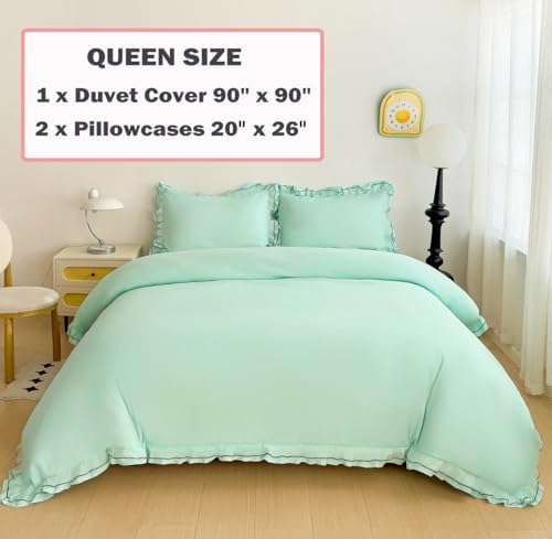 LMONMOO Green Duvet Cover Set 3 Pieces Queen