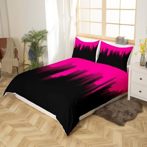 Feelyou Kids Hot Pink Ombre Stripes Duvet Cover Set 3Pcs