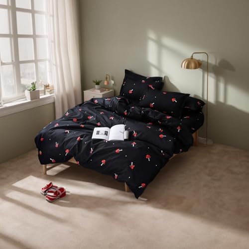 Lemfux Kids Duvet Cover Set with Tassels Black Red