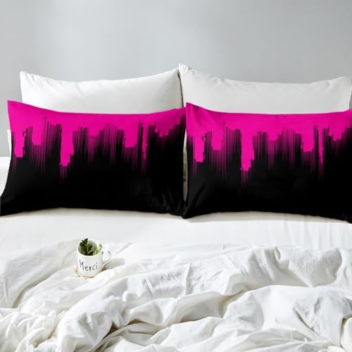 Feelyou Kids Hot Pink Ombre Stripes Duvet Cover Set 3Pcs