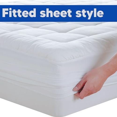 Treaton Quilted Mattress Pad Fitted Elastic Protector 18 Inches Deep Pocket White