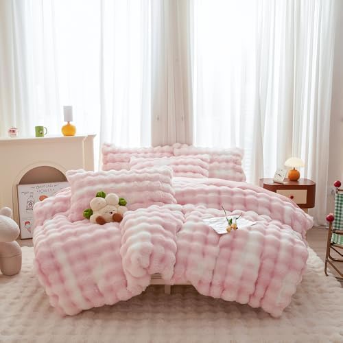 Chovy Kids Girls Pink White Plush Comforter Cover Set