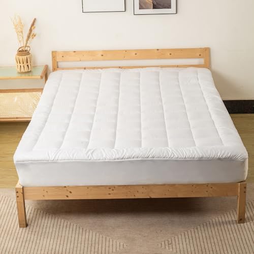 Nutan Quilted Fitted Mattress Pad Queen White