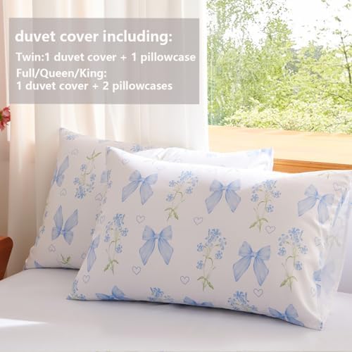 Jolusere Blue Bow Duvet Cover Set Kids 3 Pieces