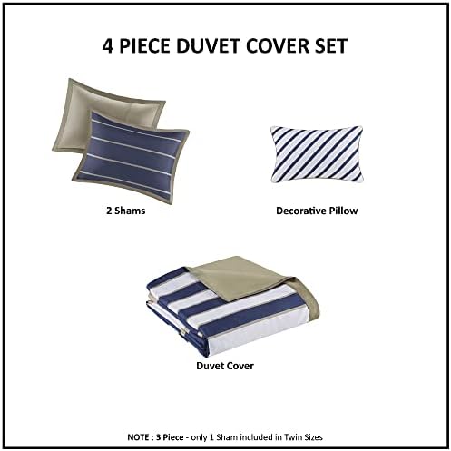 Mi Zone Ashton Duvet Cover Set 4 Piece Khaki Navy