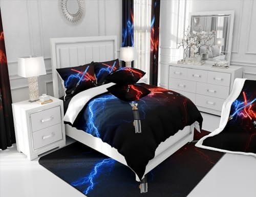 Castle Fairy Blue Purple Lightsaber Duvet Cover Set Queen Size 3Pcs