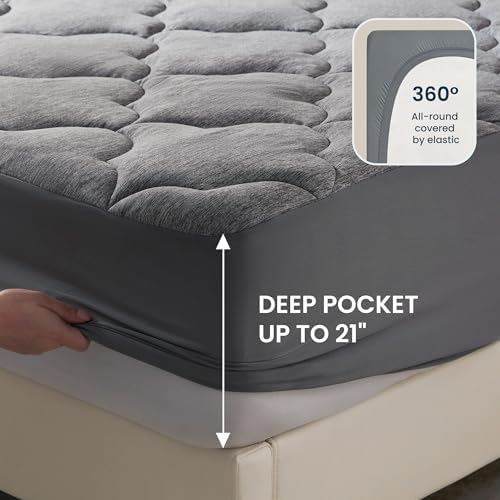 SLEEP ZONE Full Mattress Pad Grey Plush Breathable