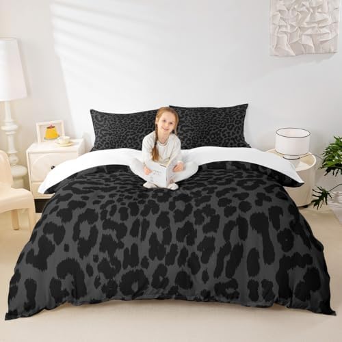 Manfei Leopard Print Duvet Cover Set Queen Size
