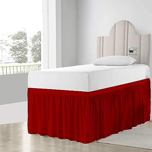 EGYLIN Dorm Bed Skirt - Ruffled Style 30 Drop Red