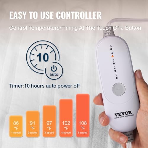 VEVOR Heated Mattress Pad Queen Size 60x80in with 5 Heat Settings