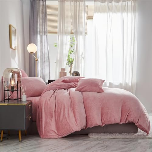 Fluffy Velvet Duvet Cover Set Blush Pink Twin Size