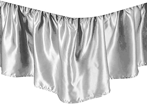 ABP Collection Ruffled Bed Skirt Silver Grey Twin XL 15 Inches Drop
