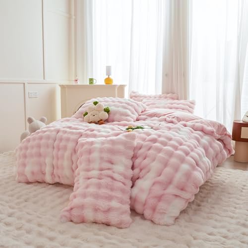 Chovy Kids Girls Pink White Plush Comforter Cover Set