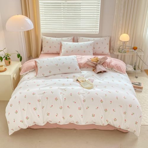 Nayoroom Pink Tulip Duvet Cover Set 3Pcs Reversible Microfiber 1