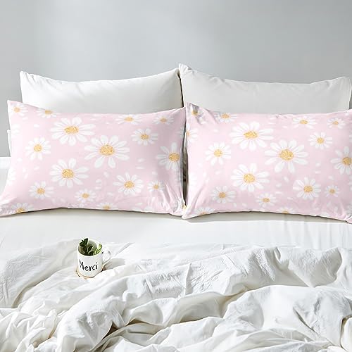 Manfei White Daisy Duvet Cover Set Twin Size 1