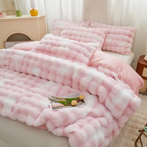 Chovy Kids Girls Pink White Plush Comforter Cover Set