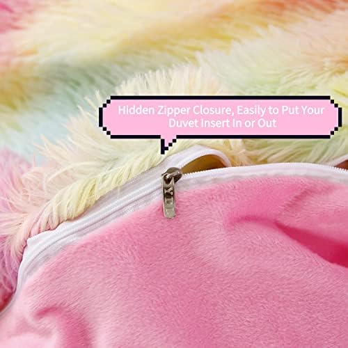 RYNGHIPY 3Pcs Rainbow Girls Queen Duvet Set with Hidden Zipper