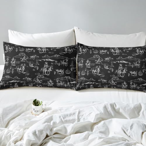 Feelyou Kids Wild West Duvet Cover Set Black Bedspread with 2 Pillow Cases
