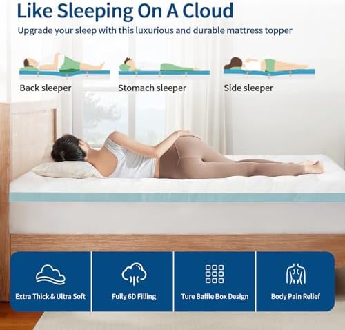 STWIENER Twin Mattress Topper with Blue Stripe Design