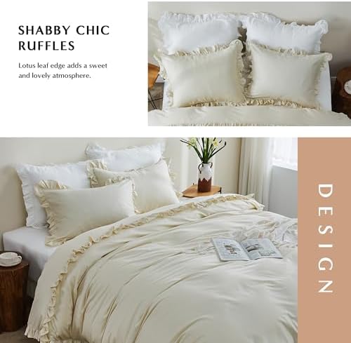 SimpleOpulence Organic Cotton Twin Duvet Cover Set with Ruffles 2Pcs