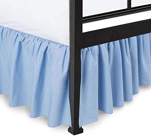 Lusso Mercato Bed Skirt - Light Blue Silky Satin 15 Inch Drop