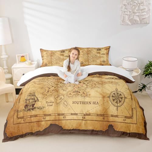 Castle Fairy Nautical Map Duvet Cover Set Queen Size