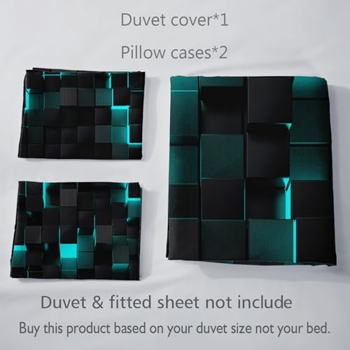 Geometric Turquoise Black Duvet Cover Set Queen 3PCS