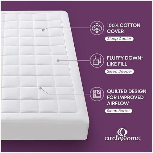 CirclesHome Twin Mattress Pad Pillow Top - 100 Cotton Ultra Plush