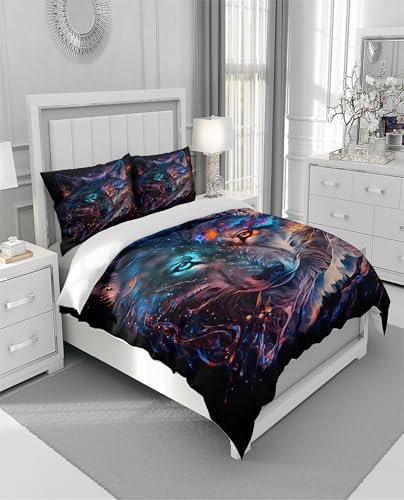 Wolf Duvet Cover Set Full Size 3 Piece with Hidden Zip