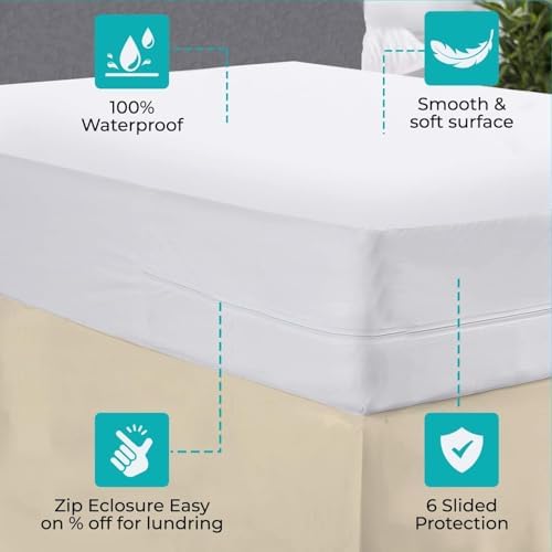 Feather Stitch Queen Mattress Encasement 100 Waterproof Zippered Protection