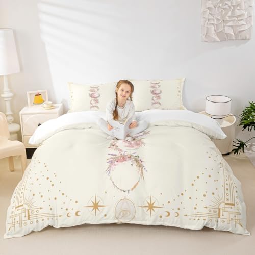 Manfei Sun Moon Girly Duvet Cover Set Queen Size