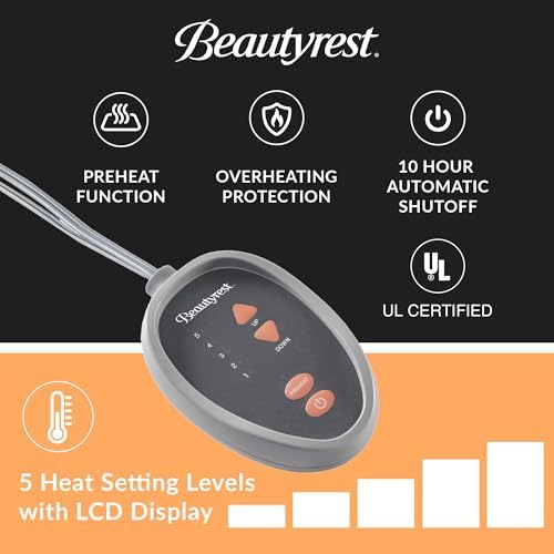 Beautyrest Heated Mattress Pad - 5 Heat Levels Auto Shut Off Cool to Touch