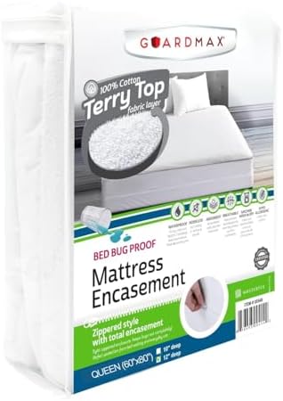 Guardmax Terry Cotton Queen Mattress Encasement - Waterproof Bed Bug Proof 1
