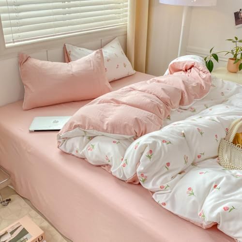 Nayoroom Pink Tulip Duvet Cover Set 3Pcs Reversible Microfiber 1