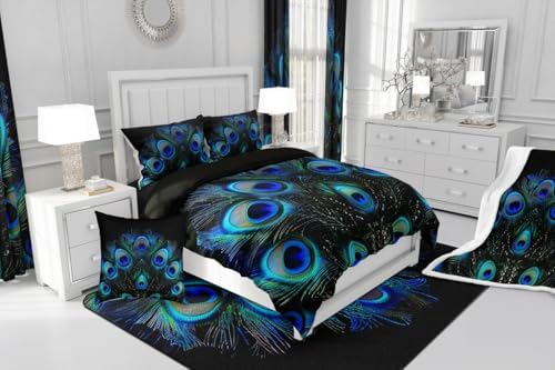 Erosebridal Peacock Feather Duvet Set Queen Size