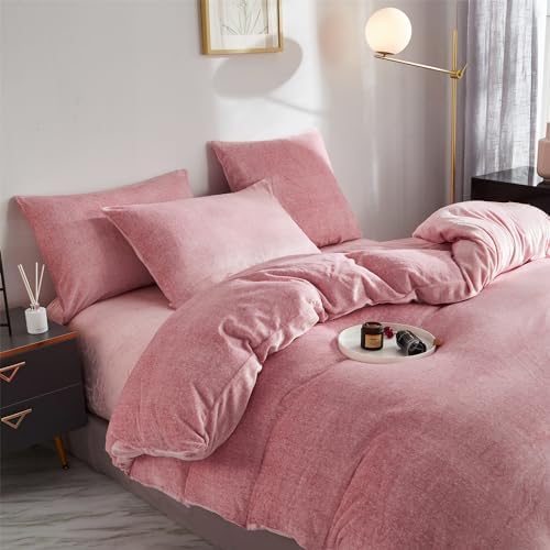 Fluffy Velvet Duvet Cover Set Blush Pink Twin Size