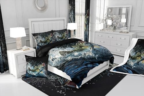 Feelyou Big Pike Fish Duvet Cover Set - Black Underwater Animals