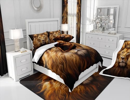Feelyou King Lion Duvet Cover Set for Kids